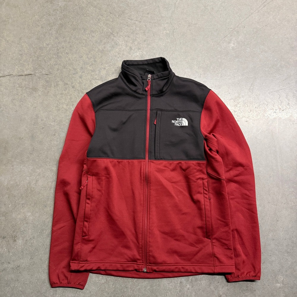 The North Face Mens Full Zip Softshell Jacket Red Black Colorblock Medium